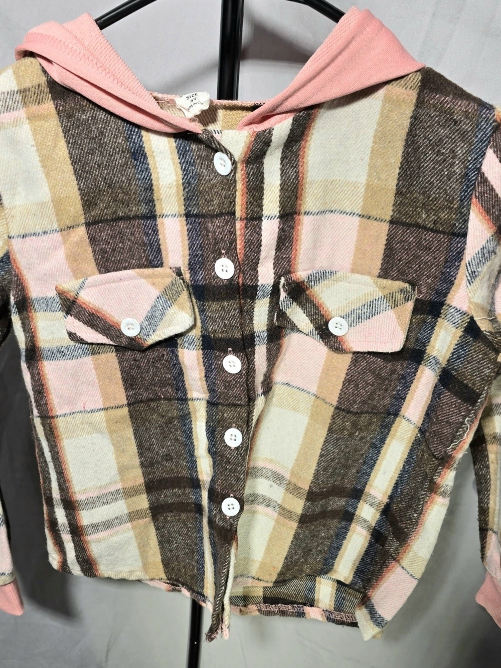 SHEIN Pink & Brown Plaid Button-Up Hoodie Shirt And Pants Size 9Y